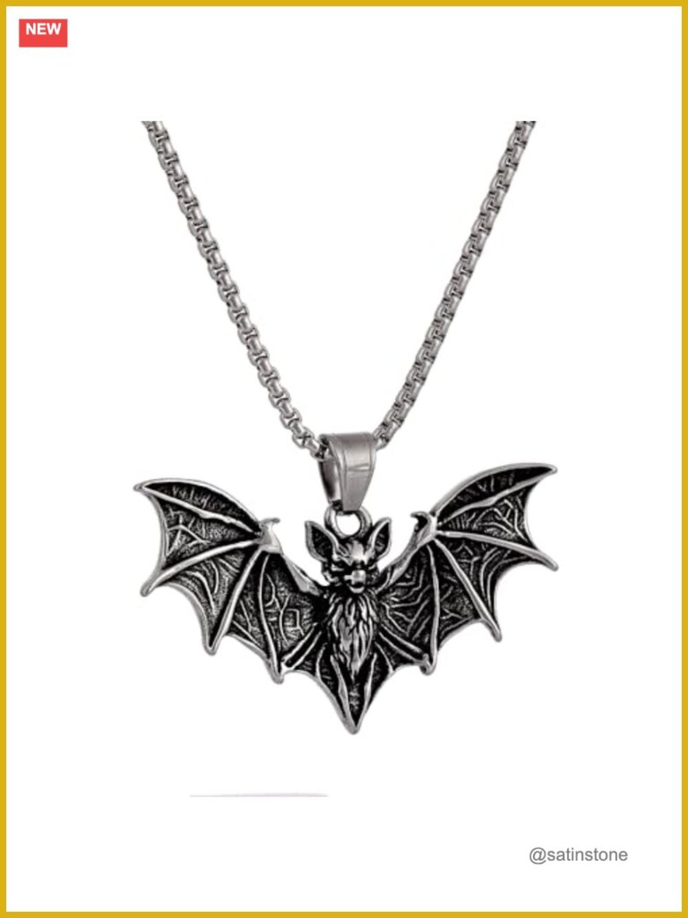 Stainless Steel Gothic Bat Pendant Necklace Vampire Charm 20 Inch Chain